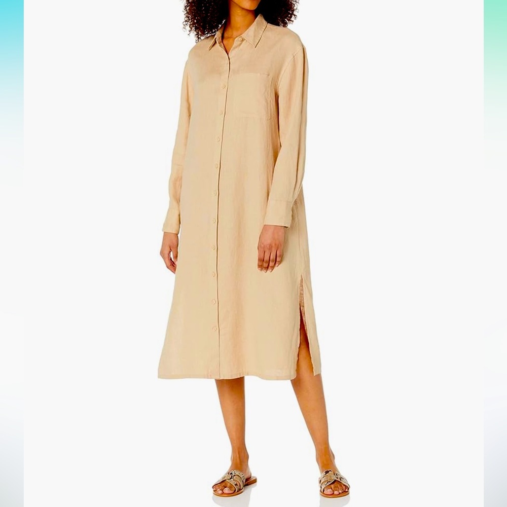 The Drop Women's Fiona Relaxed Linen Midi Shirt Dress Amazon Hummus